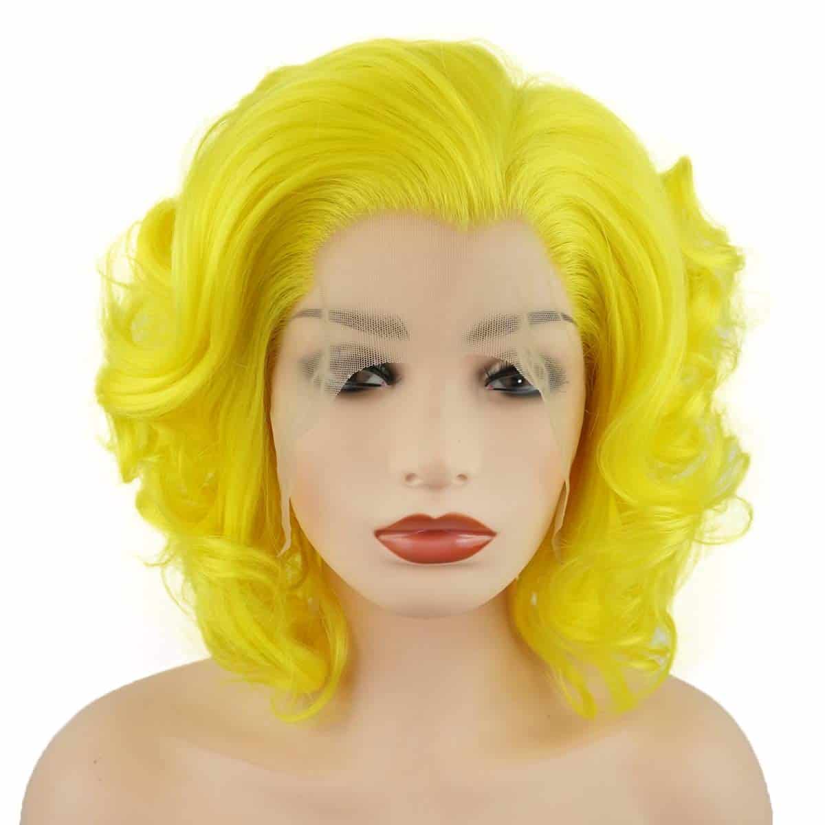 Peluca sintética dorada ondulada corta de 10 pulgadas con