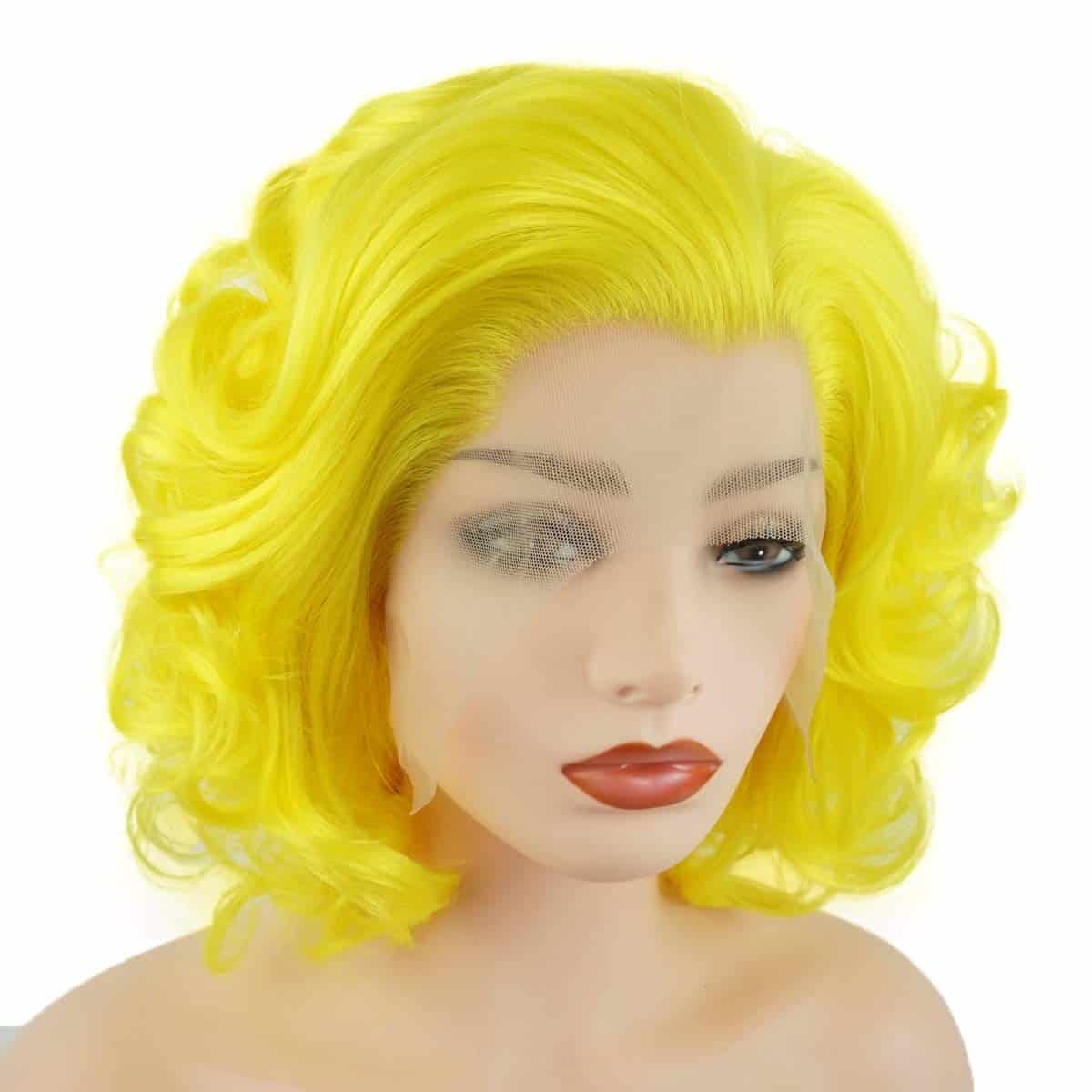 Peluca sintética dorada ondulada corta de 10 pulgadas con - Imagen 3