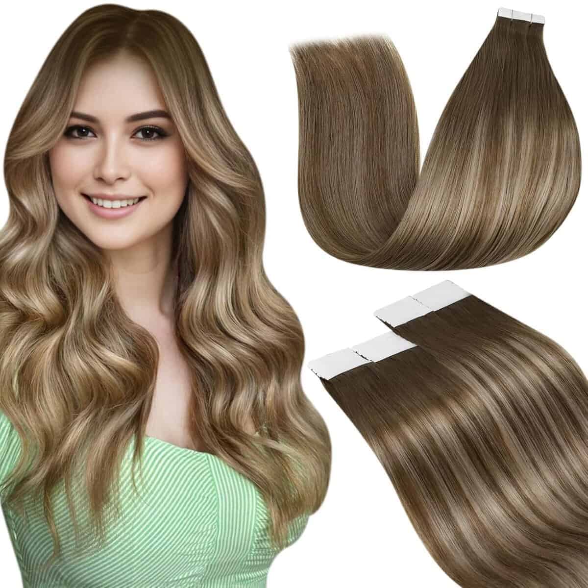 Extensiones de Cabello Humano Ombre Marrón Cinta en