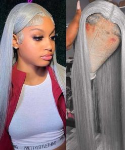 Pelucas de cabello largo de color gris para mujer Pelucas