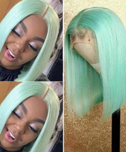 Pelucas de Pelo Humano Corto Bob en Color Verde Menta 10"
