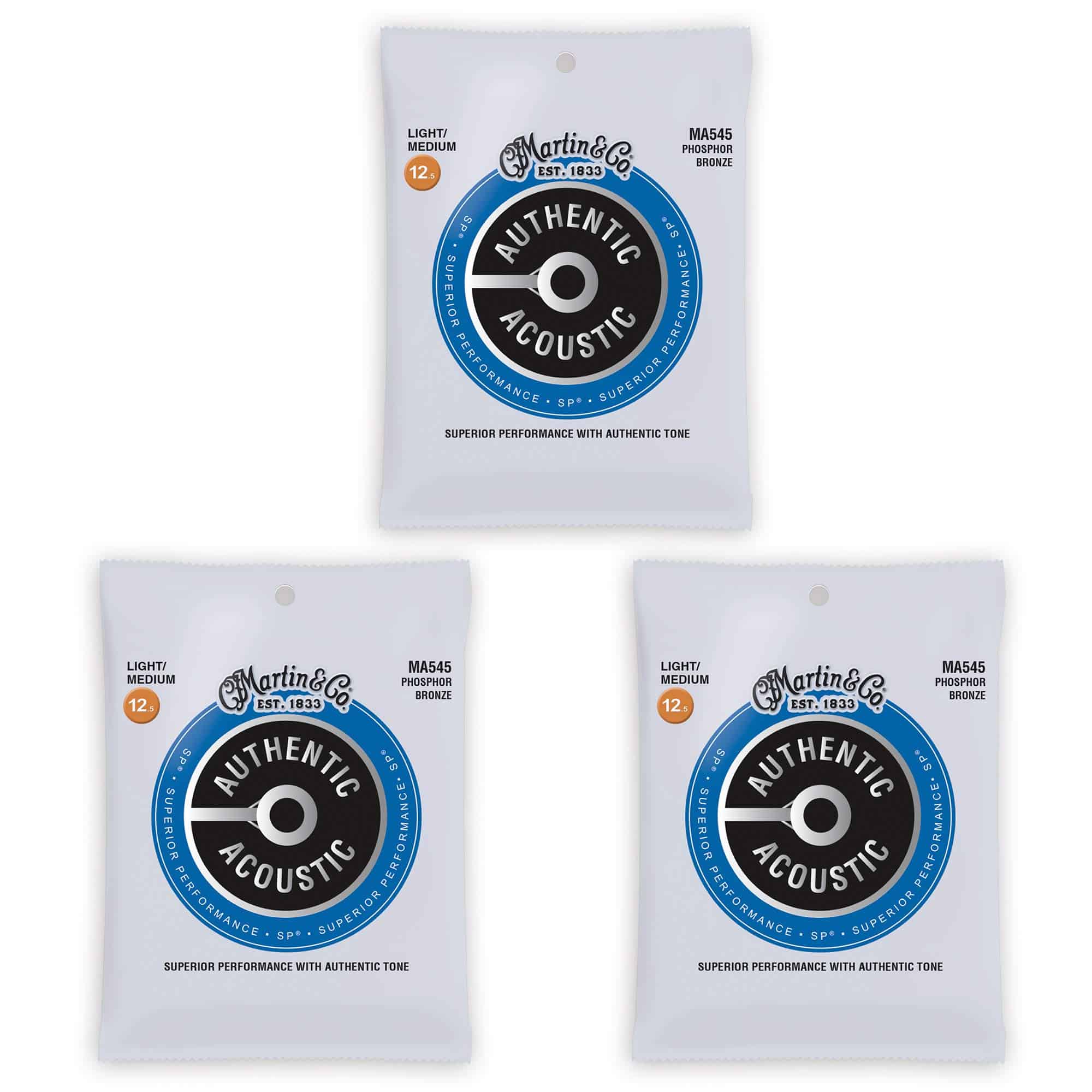 Paquete de 3 cuerdas de guitarra acústica Martin MA545