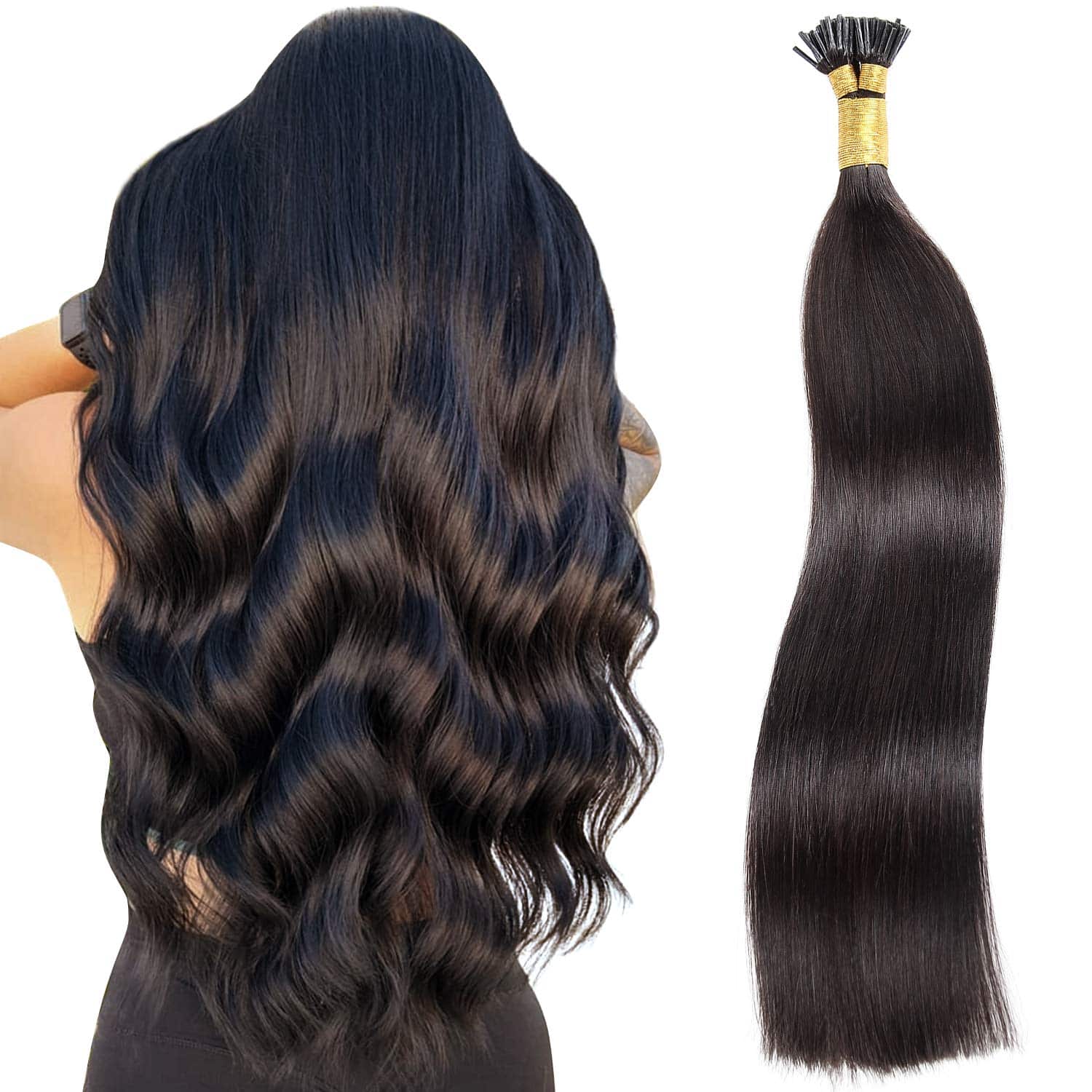 Extensiones de Cabello Humano I-Tip, 16 Pulgadas 40cm #1B