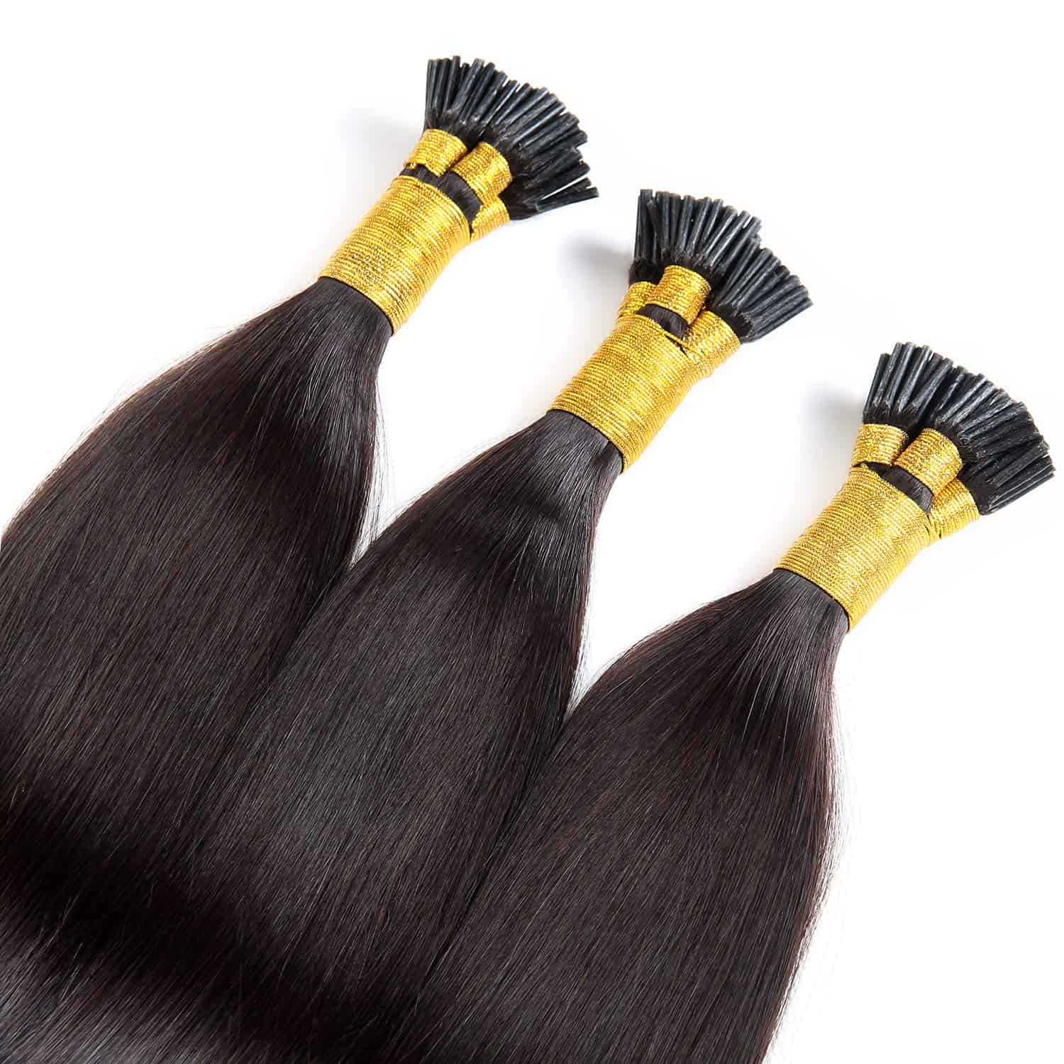 Extensiones de Cabello Humano I-Tip, 16 Pulgadas 40cm #1B - Imagen 4