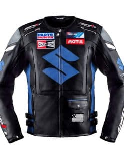Chamarra de Cuero para Motocicleta Corelli MG Suzuki Azul
