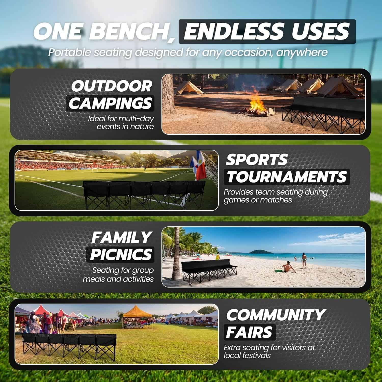 Banca Plegable Portátil Flexzion, 6 Asientos, Banca de - Imagen 9