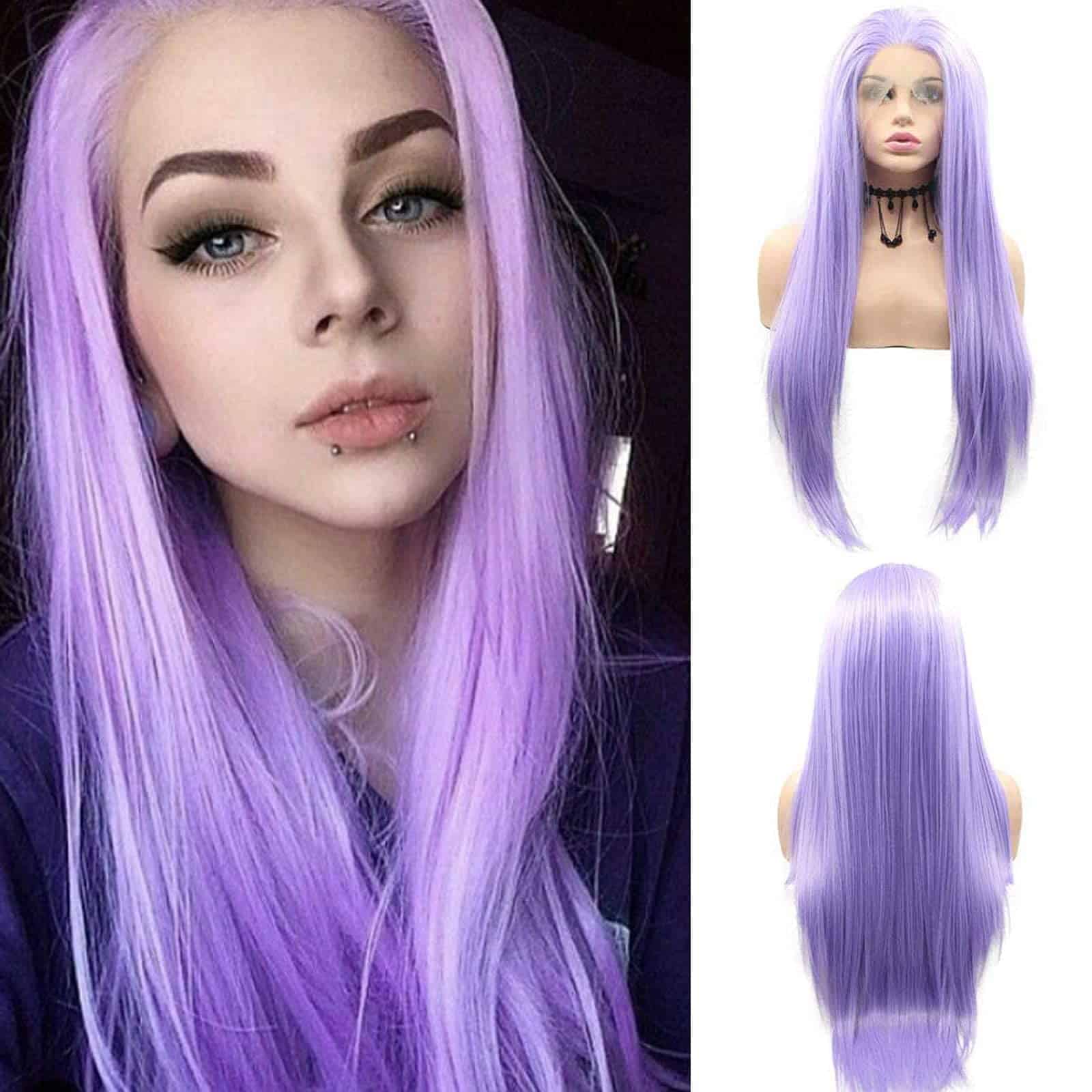 Pelucas Frontales de Encaje Sintético Morado para Mujeres - Imagen 8