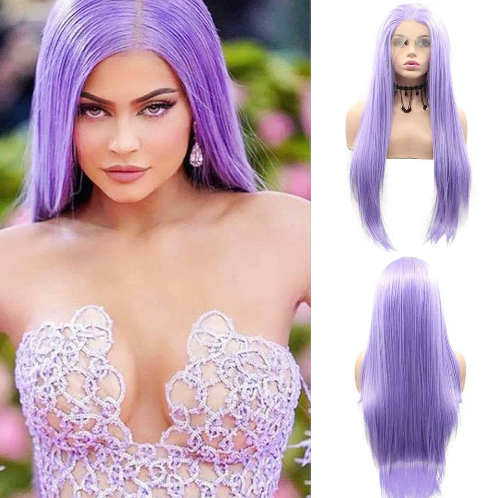 Pelucas Frontales de Encaje Sintético Morado para Mujeres - Imagen 9