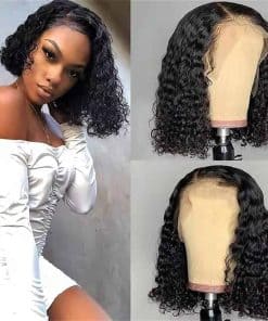 Pelucas de Encaje Sintético Rizado Profundo Bob sin