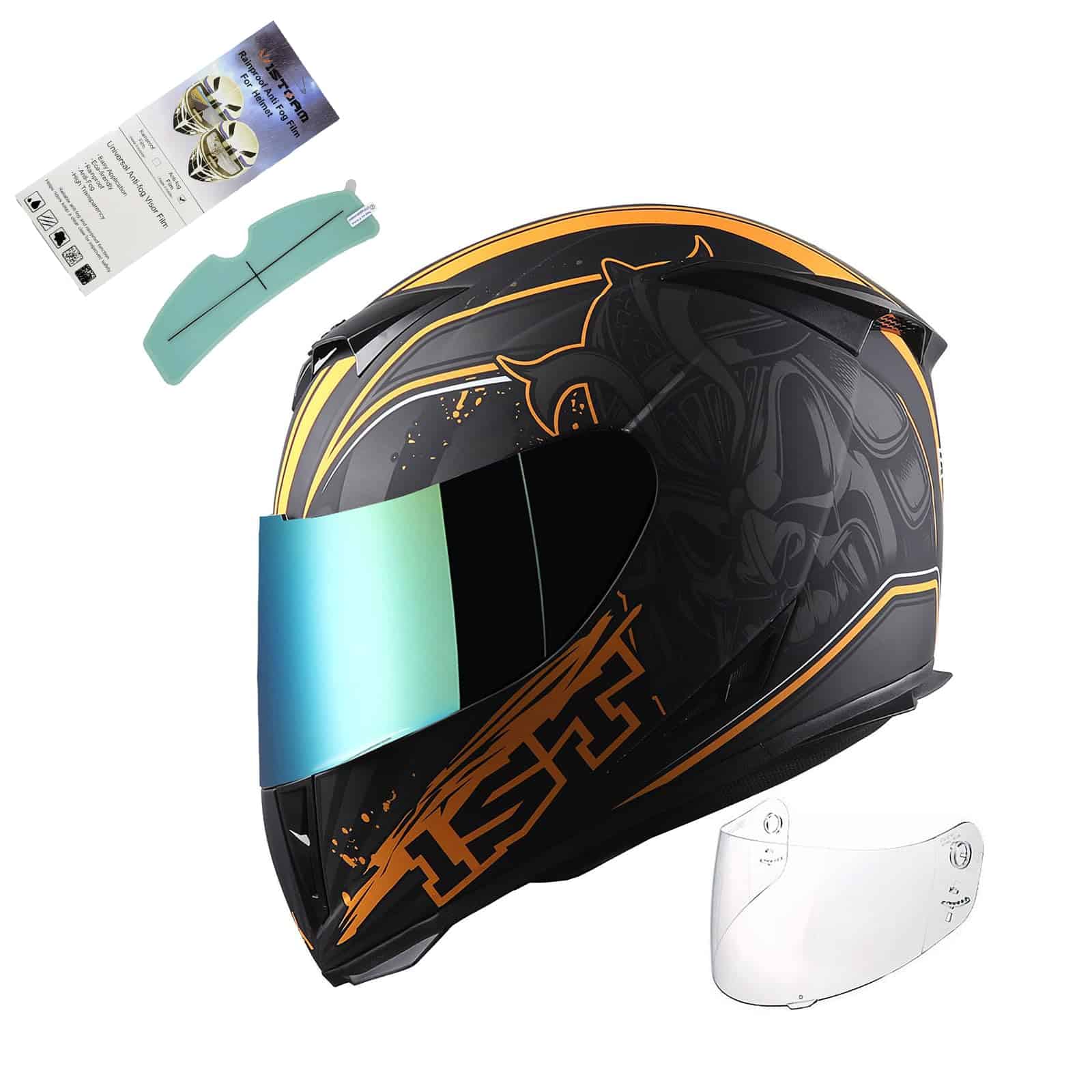Casco de motocicleta 1STorm calavera rey mate naranja + una