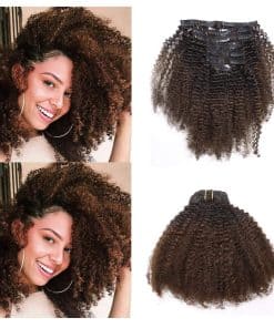 Extensiones de Cabello Rizado Kinkys Clip en -Ombre #1B/4