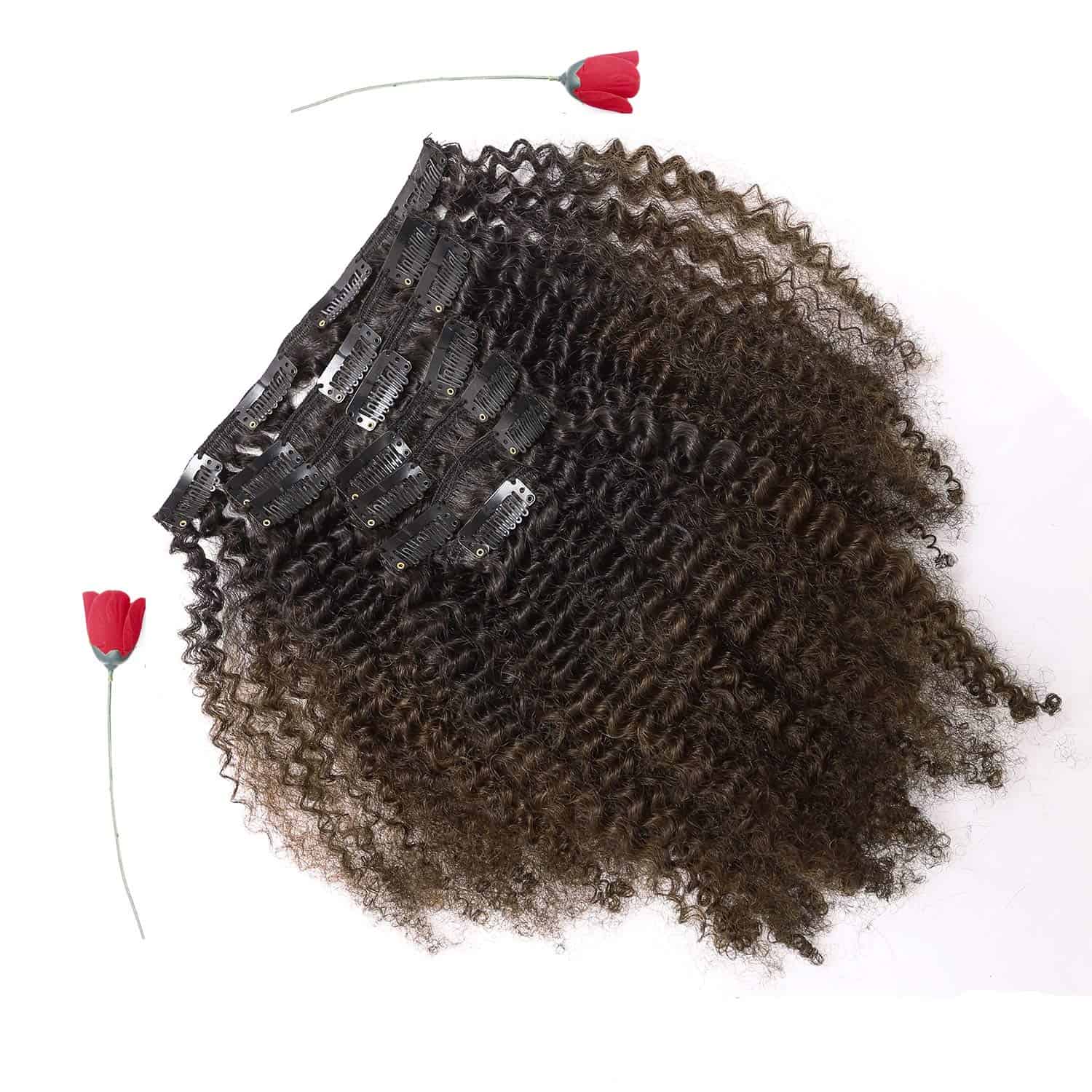 Extensiones de Cabello Rizado Kinkys Clip en -Ombre #1B/4 - Imagen 8