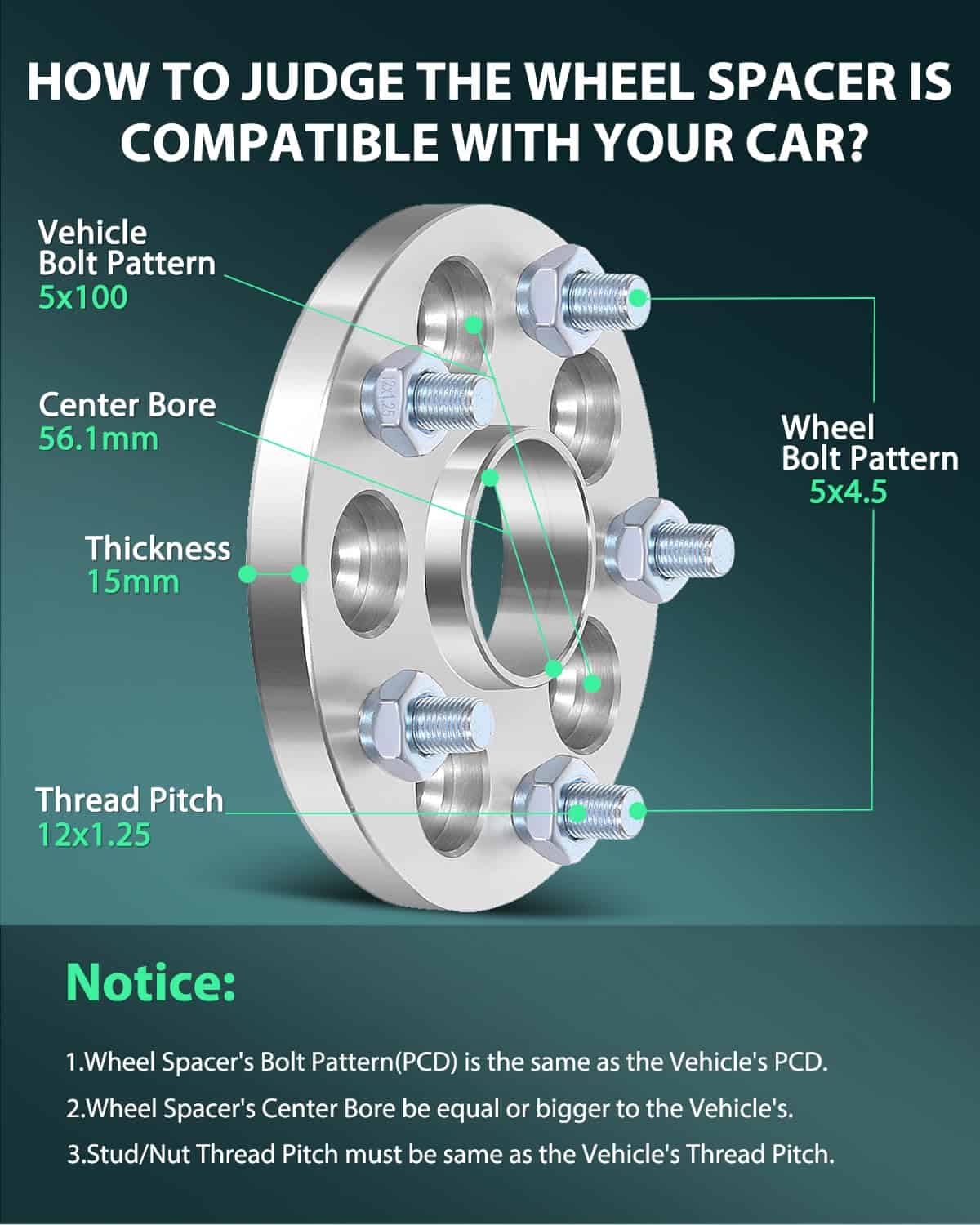 SCITOO 4X 15mm 5 Adaptadores de Rueda de 5 Pernos 5x100 a - Imagen 3