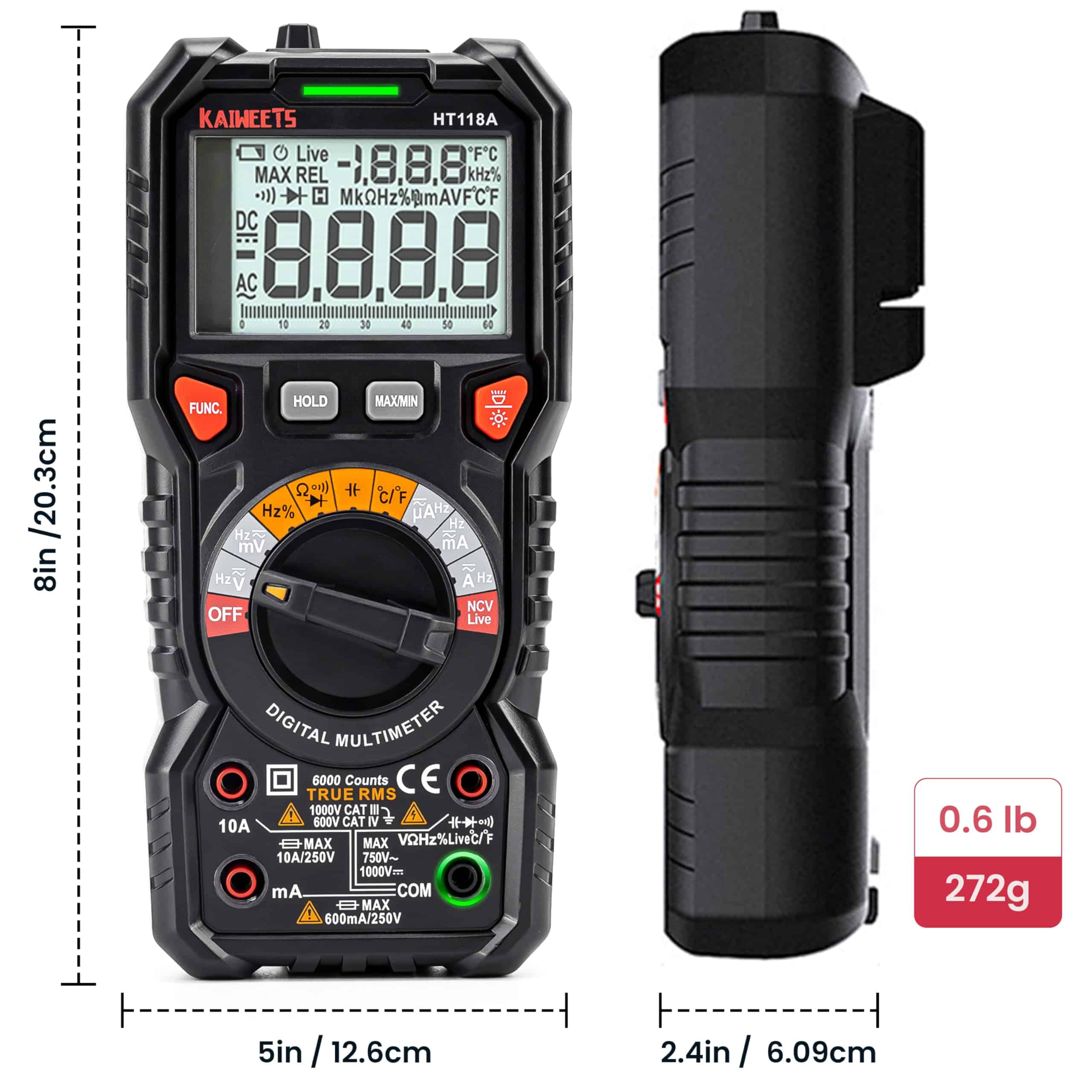 Multímetro Digital KAIWEETS TRMS 6000 Cuentas Voltímetro de - Imagen 8