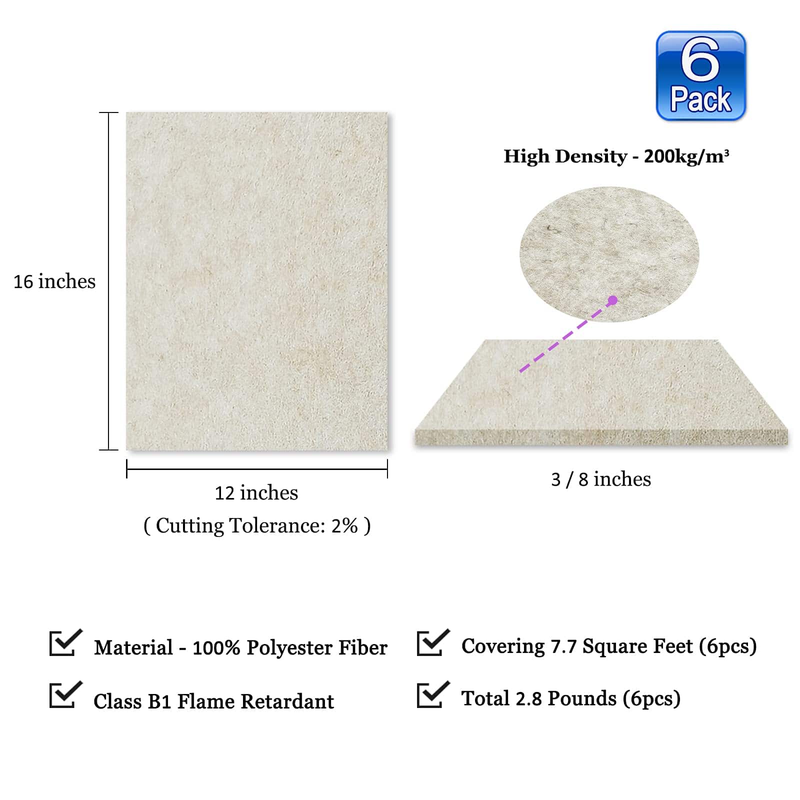 Paneles Absorbentes de Sonido BXI - 16 X 12 X 3/8 Pulgadas - Imagen 3