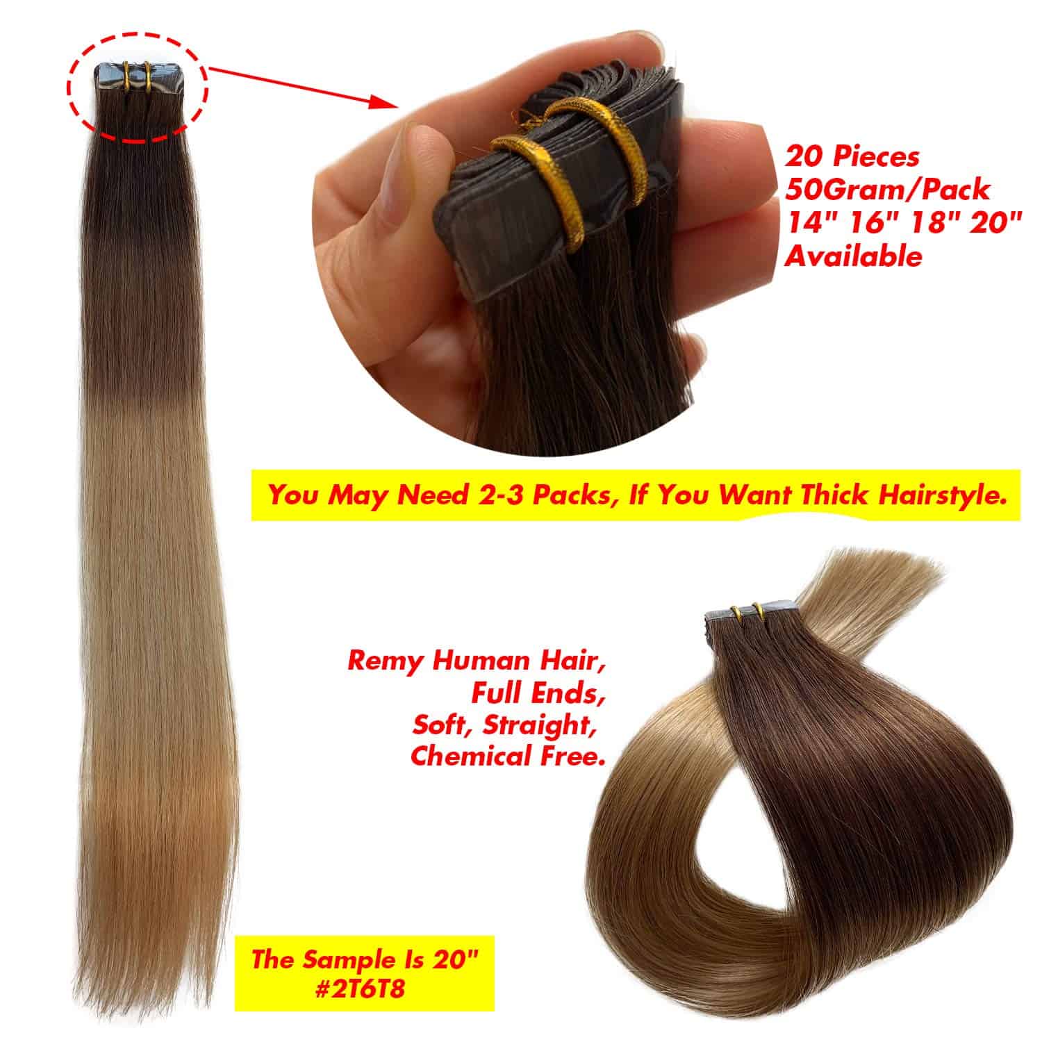 Extensiones de Cabello Humano Real Tape in Ombre Multicolor - Imagen 3