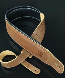 Correa de Guitarra y Bajo Doble Acolchada de Cuero Marrón