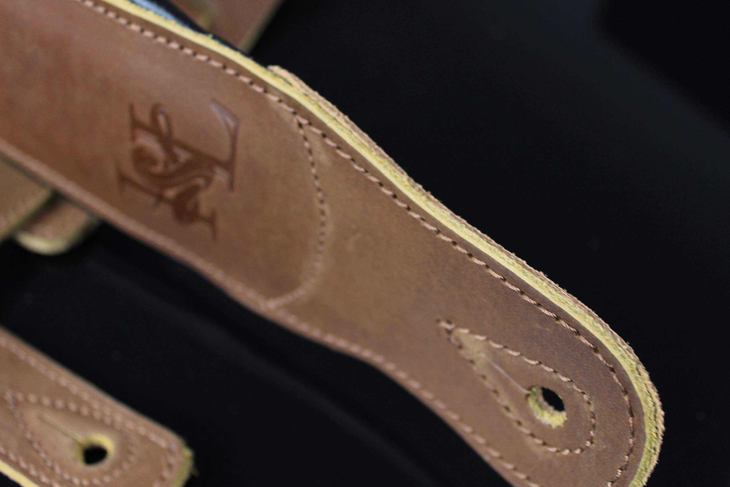 Correa de Guitarra y Bajo Doble Acolchada de Cuero Marrón - Imagen 6