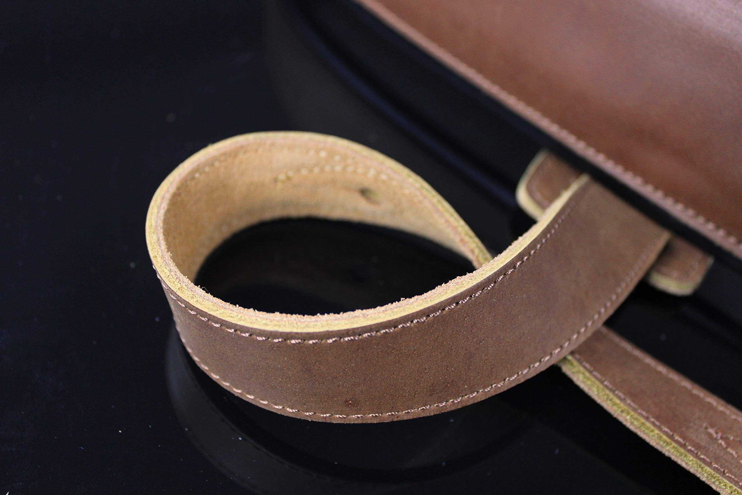 Correa de Guitarra y Bajo Doble Acolchada de Cuero Marrón - Imagen 4