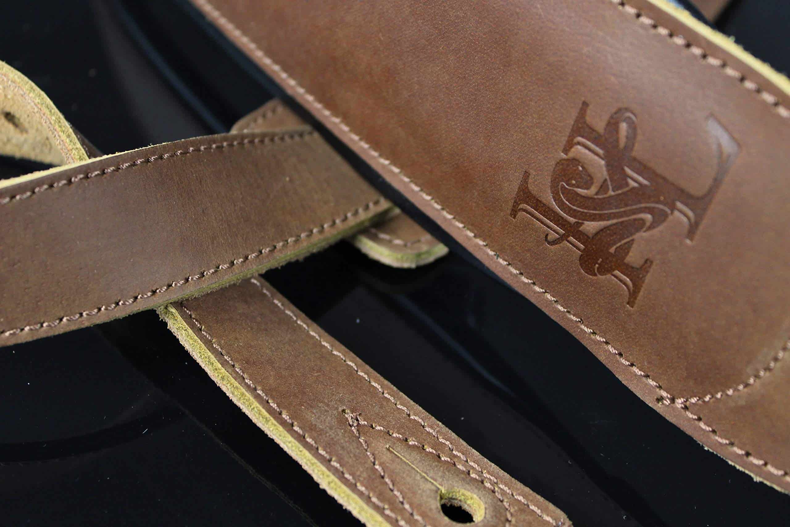 Correa de Guitarra y Bajo Doble Acolchada de Cuero Marrón - Imagen 9