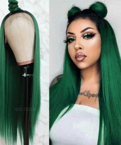 QD-Tizer Pelucas de Encaje, Peluca Verde Larga y Recta sin