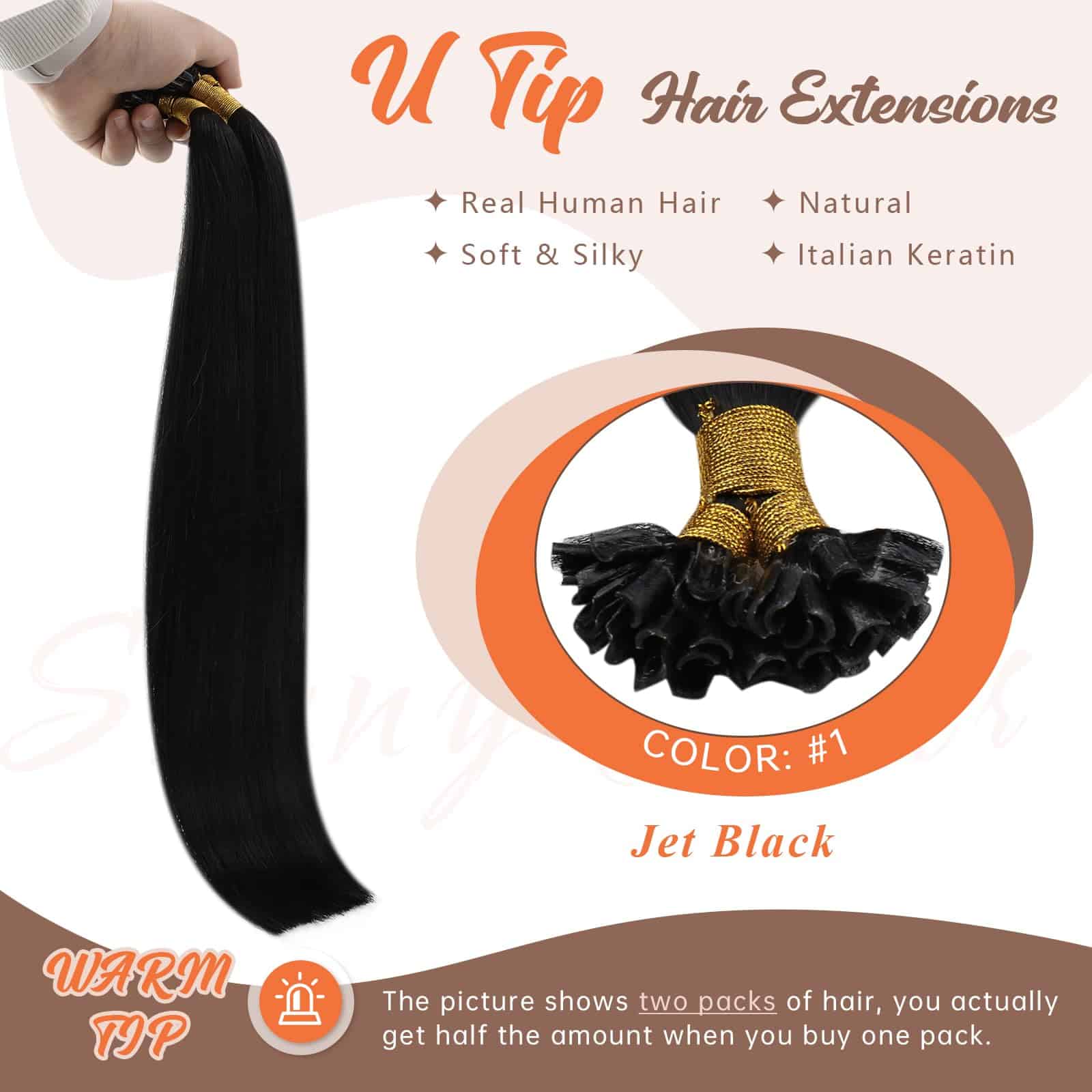 Extensiones de Cabello en Forma de U Color Negro Intenso - Imagen 3