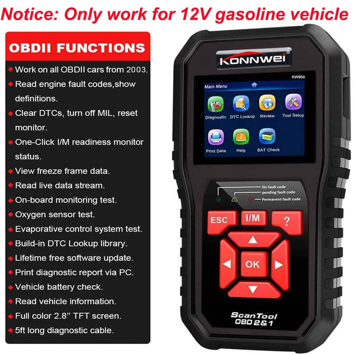KONNWEI Auto OBD2 Scanner Escáner Profesional de OBD II - Imagen 3