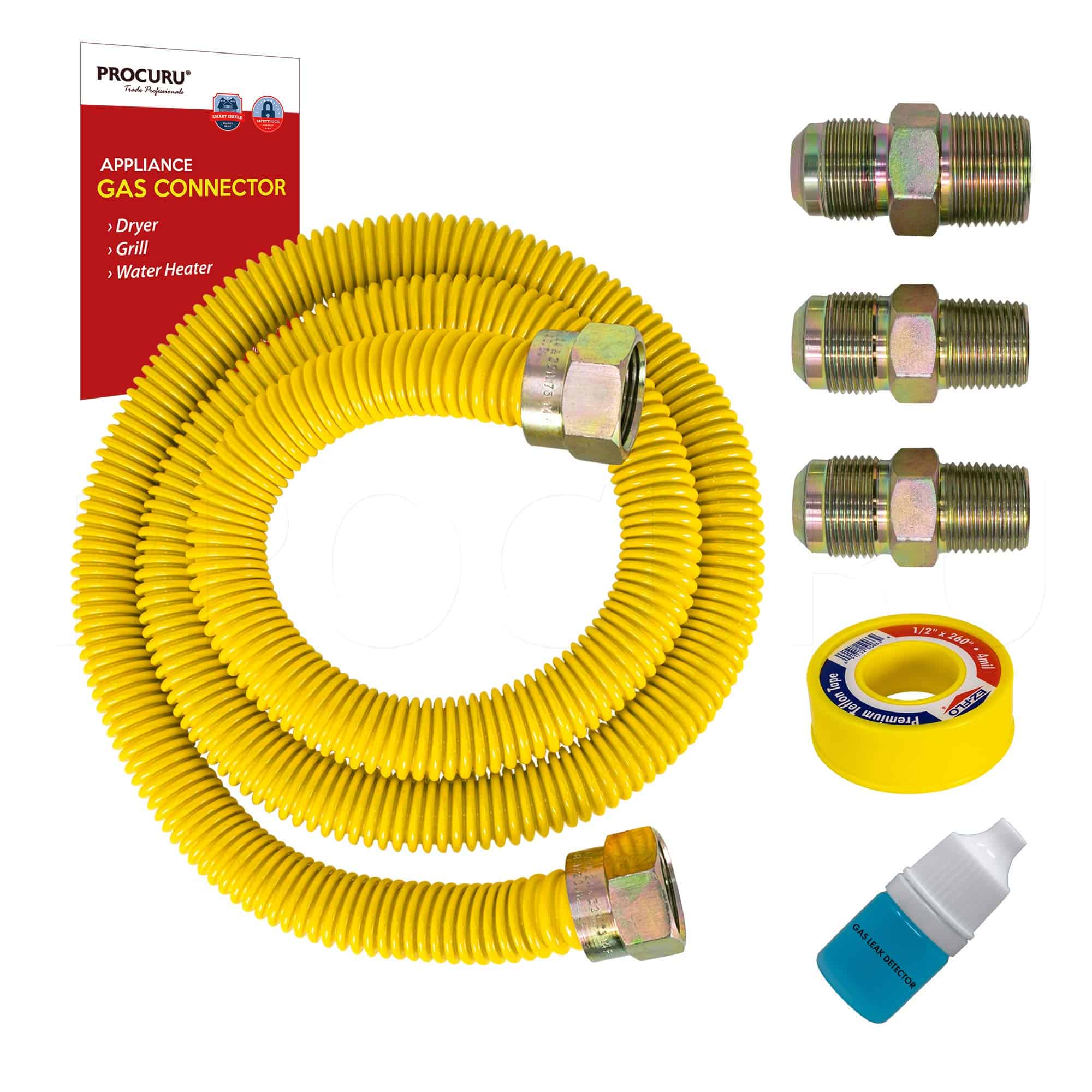 Kit de Conector Flexible de Gas PROCURU 1/2" OD x 48" (4