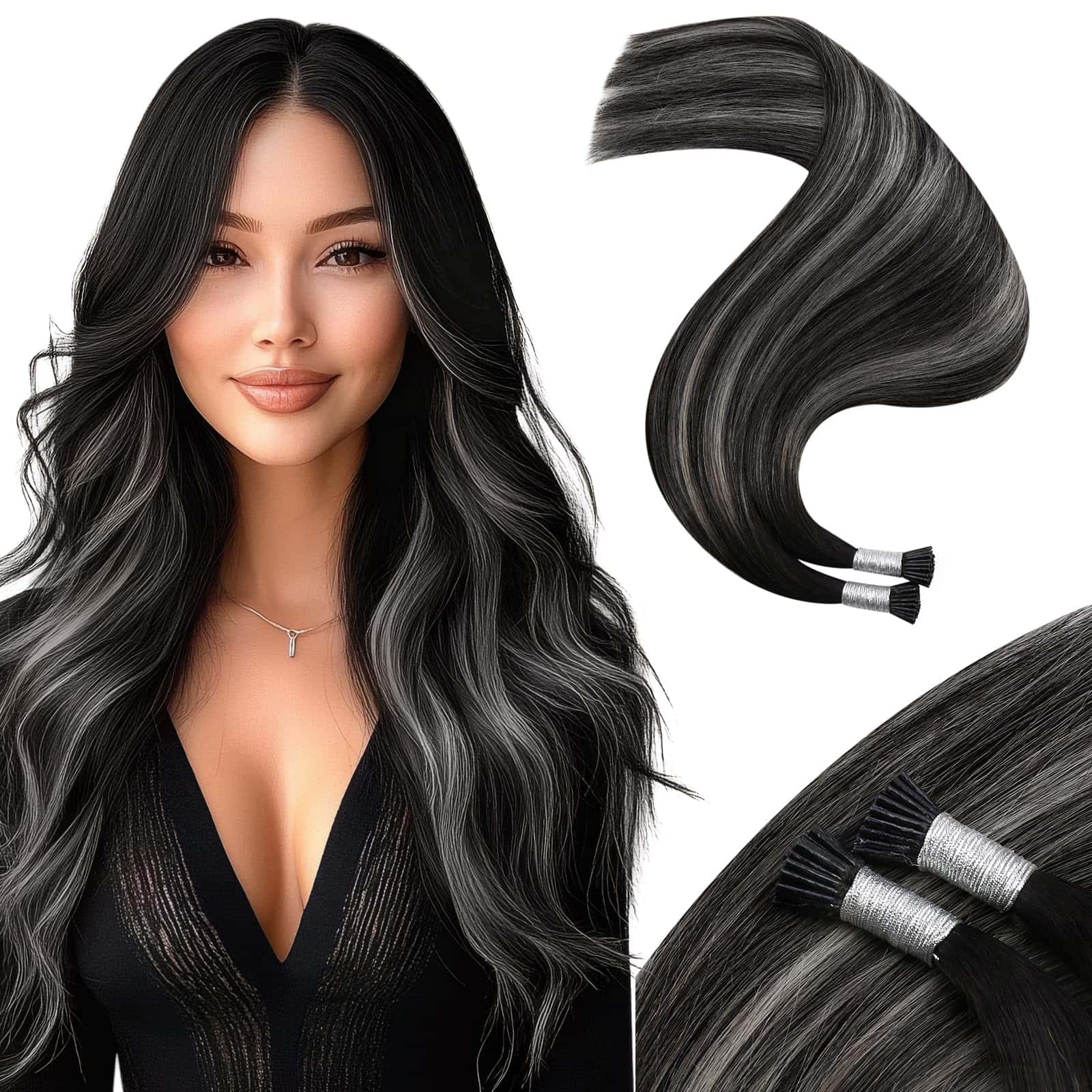 Extensiones de Cabello Humano Itip Moresoo Ombre Negro