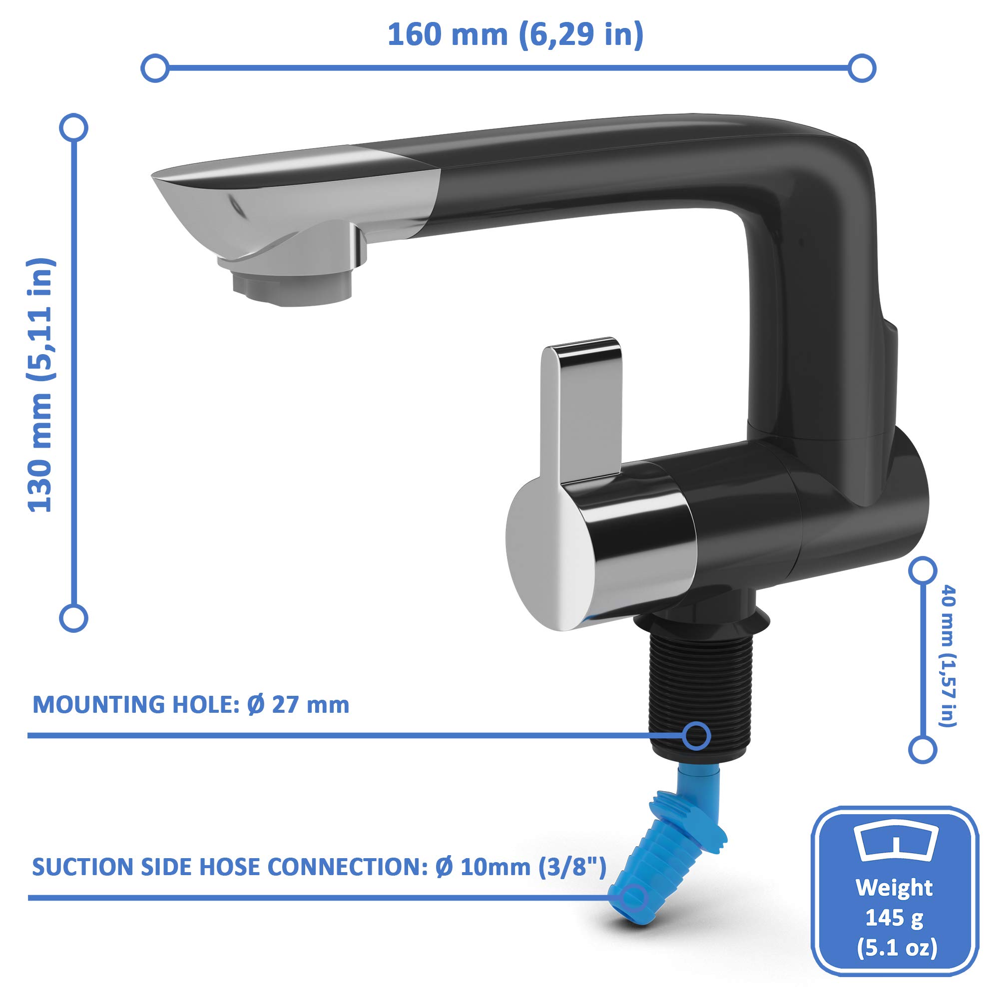 Grifo de Agua Eléctrico de 12V con Interruptor -Negro - Imagen 3