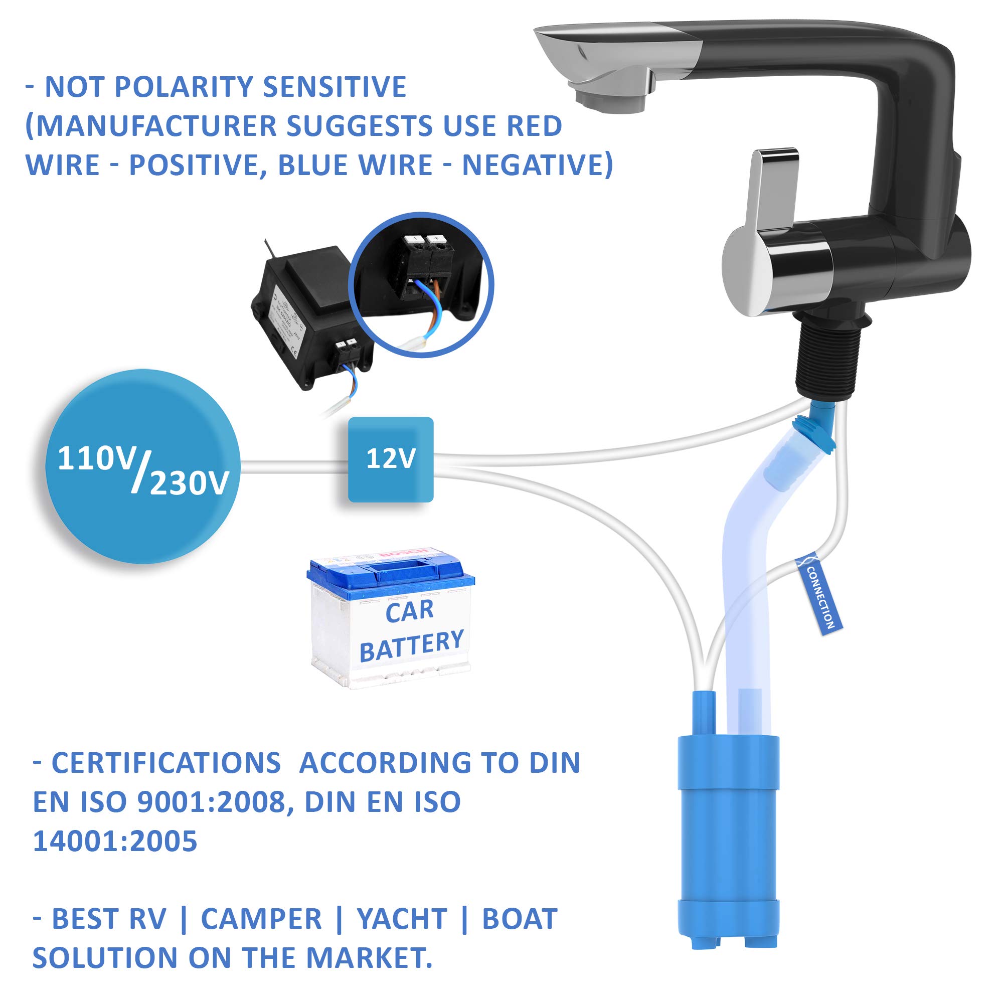 Grifo de Agua Eléctrico de 12V con Interruptor -Negro - Imagen 7