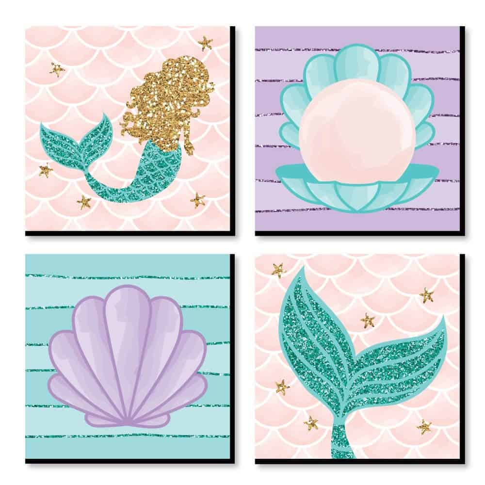 Set de Arte de Pared Infantil Let's Be Mermaids de Big Dot
