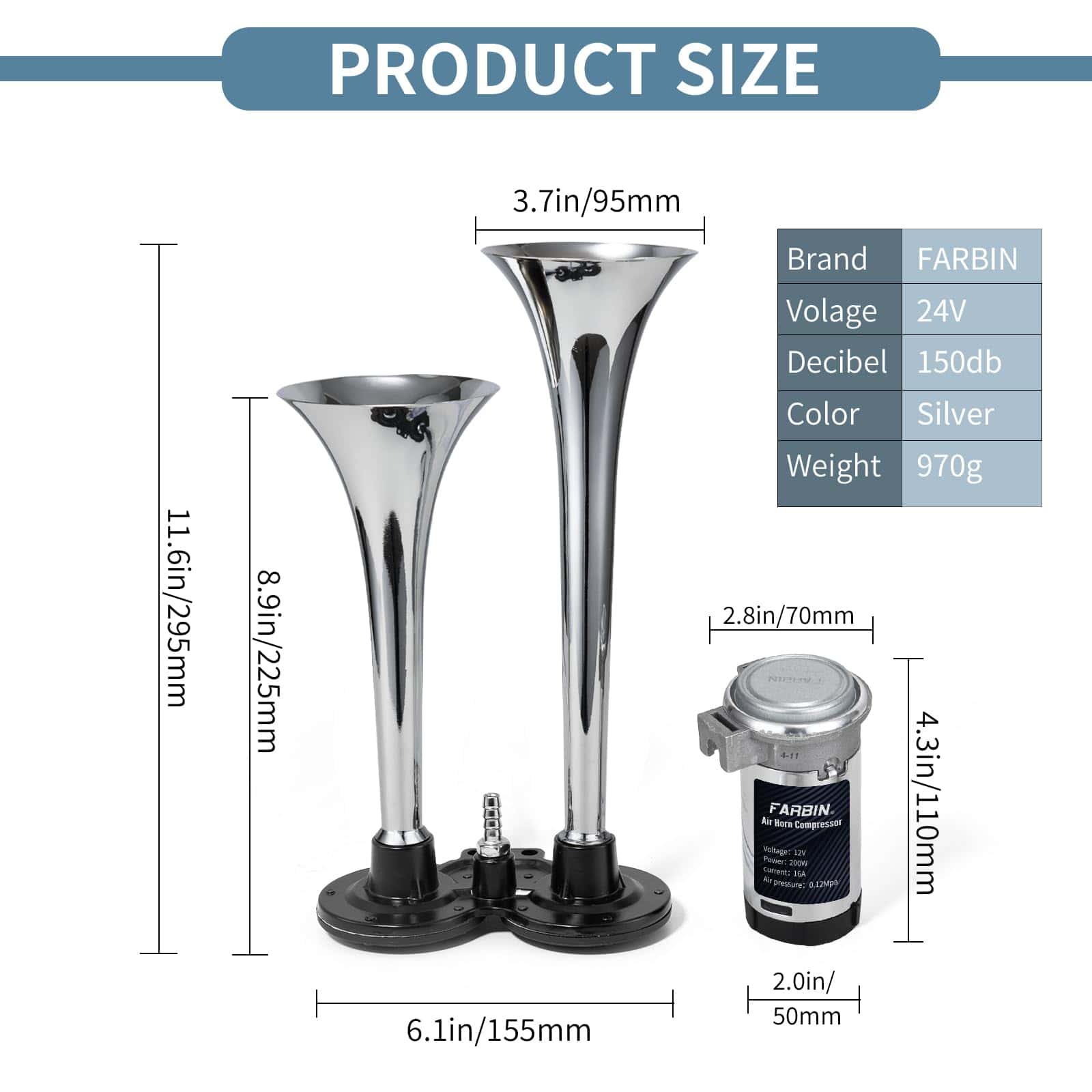 Claxon para Coche FARBIN 24V 150db Súper Fuerte Kit de - Imagen 6