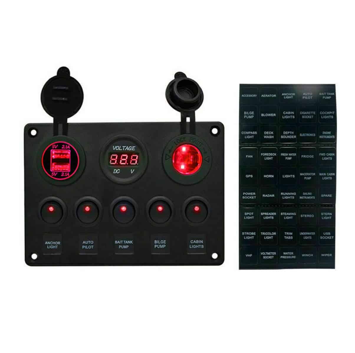 Panel de interruptores basculantes de 8 vías MASO 12-24V