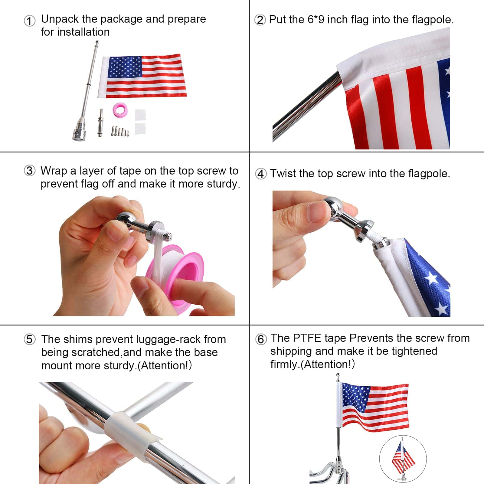 MASION Vivid Color Motorcycle Flag 2 American Flag + 2 POW - Imagen 8