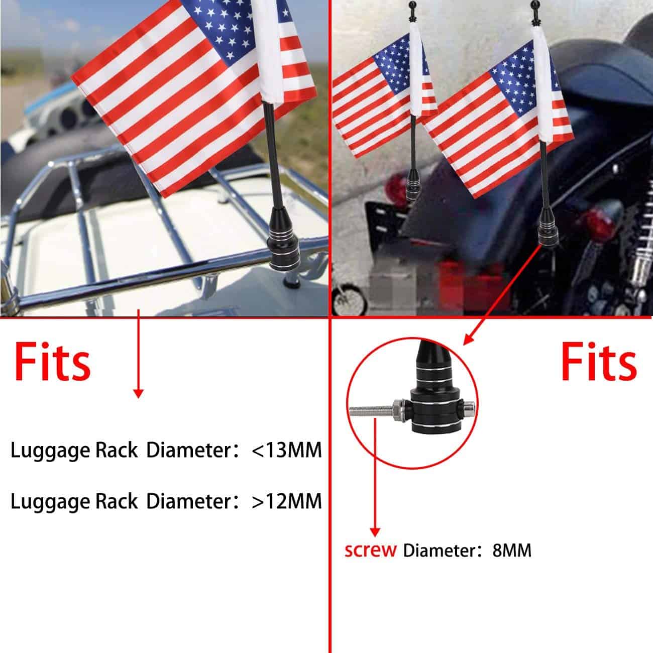MASION Vivid Color Motorcycle Flag 2 American Flag + 2 POW - Imagen 7