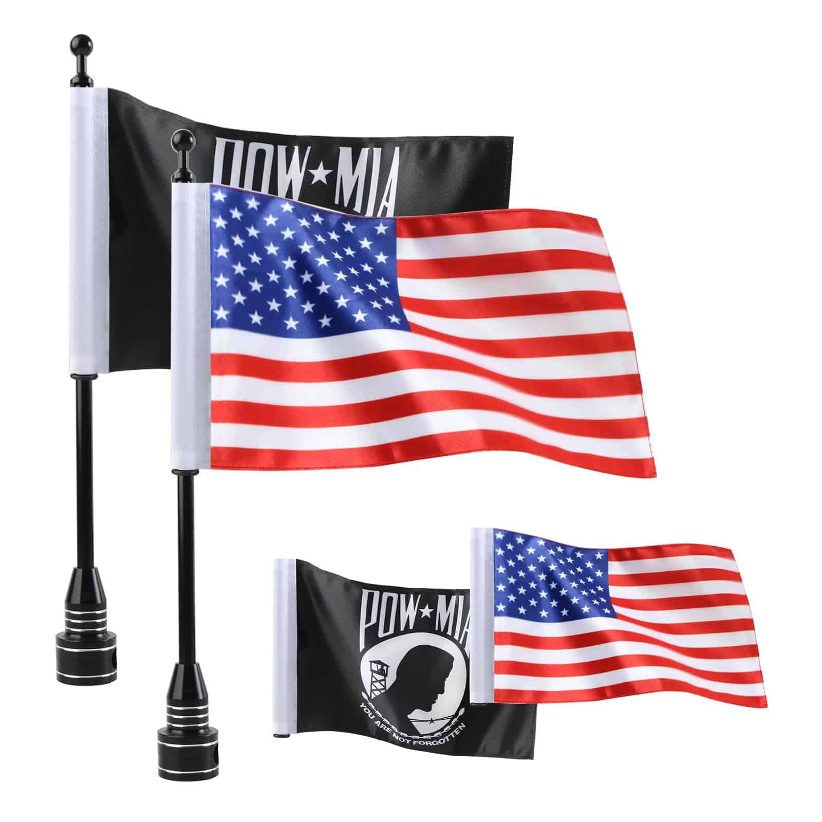 MASION Vivid Color Motorcycle Flag 2 American Flag + 2 POW