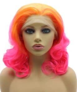 Peluca Ombre Amarillo Rosa Caliente ondas a la Altura del