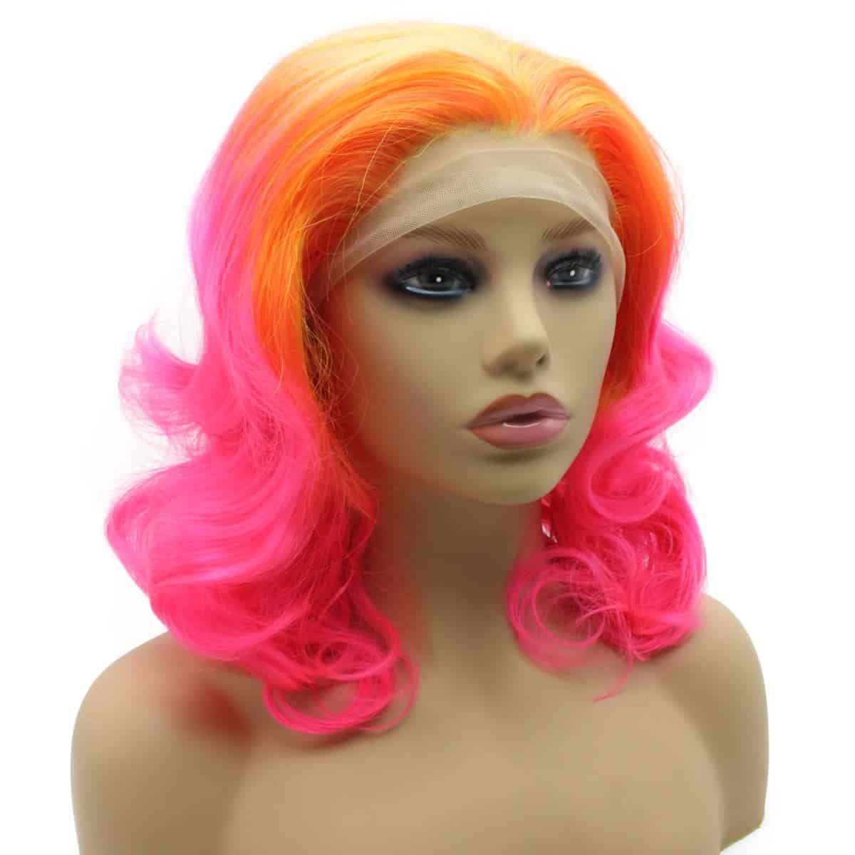 Peluca Ombre Amarillo Rosa Caliente ondas a la Altura del - Imagen 3