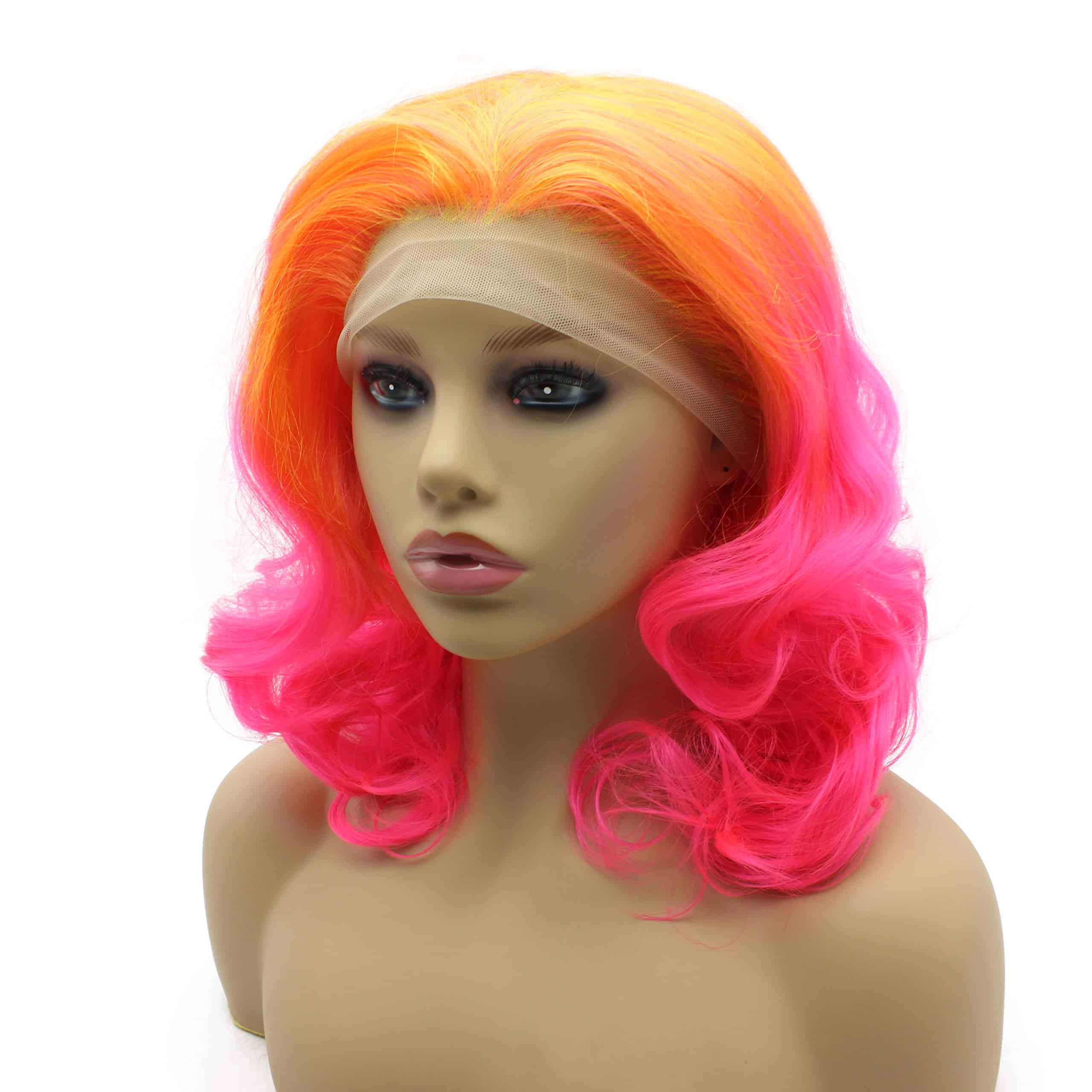 Peluca Ombre Amarillo Rosa Caliente ondas a la Altura del - Imagen 4