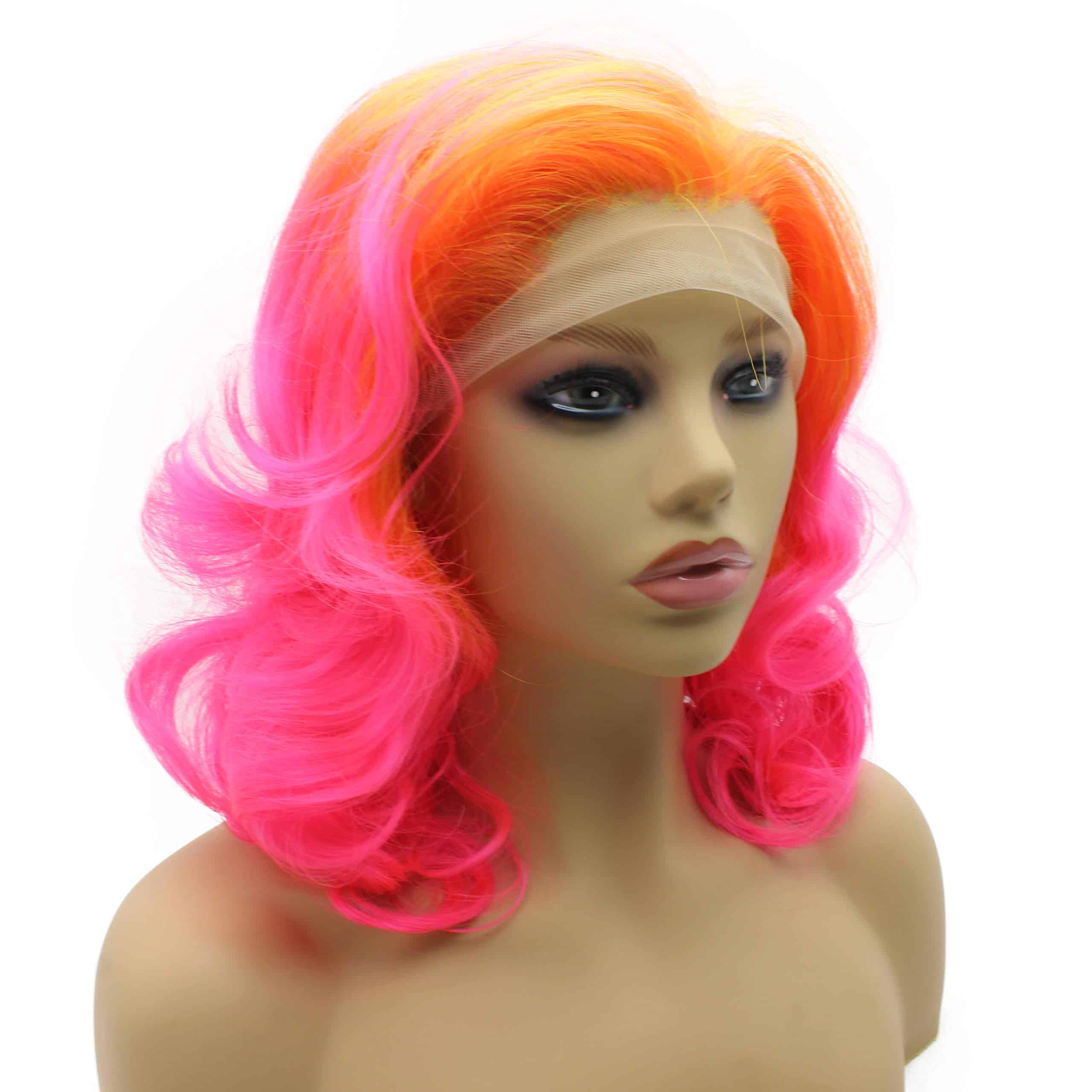 Peluca Ombre Amarillo Rosa Caliente ondas a la Altura del - Imagen 5