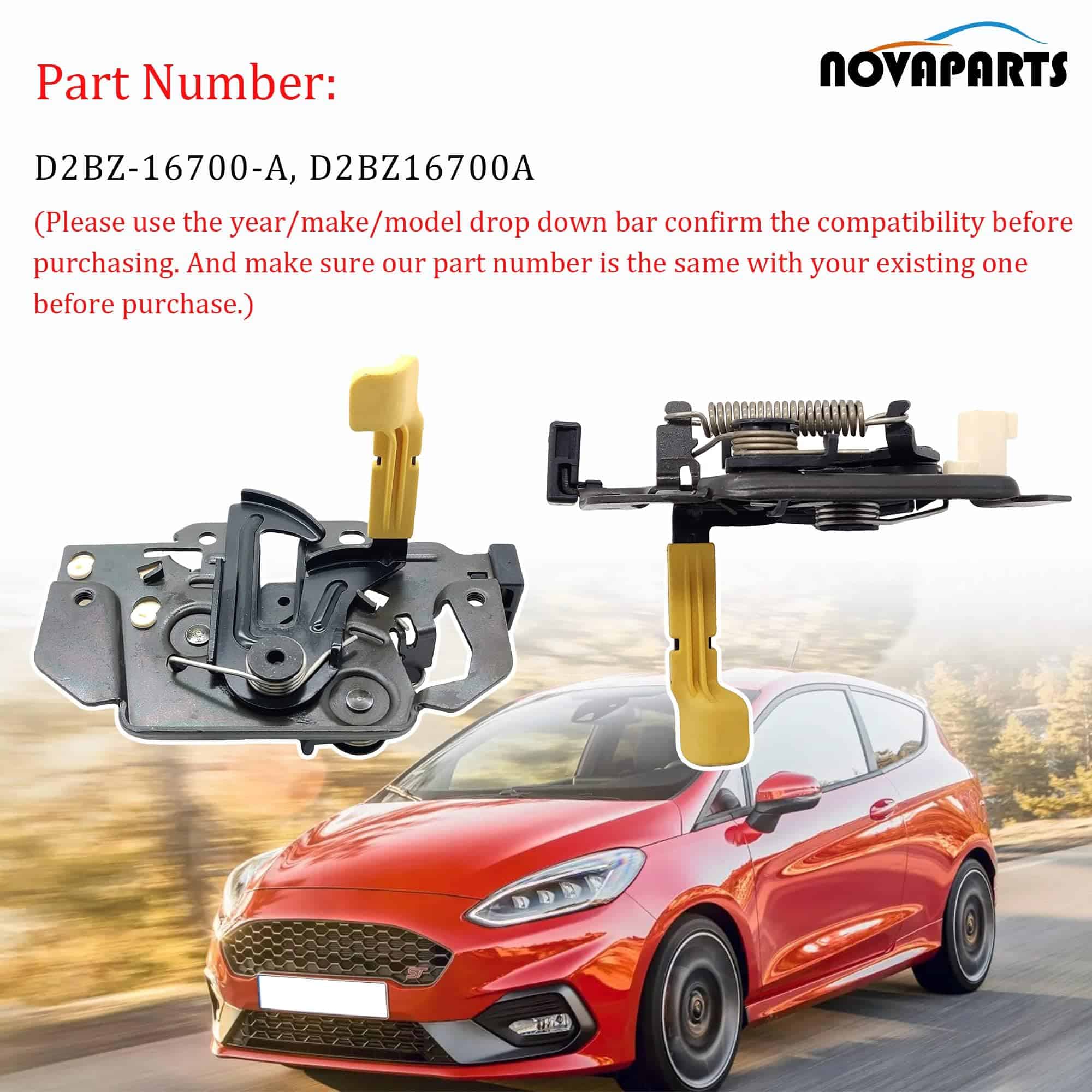 Cerradura de capó NOVAPARTS para 2014-2019 Ford Fiesta S SE - Imagen 4