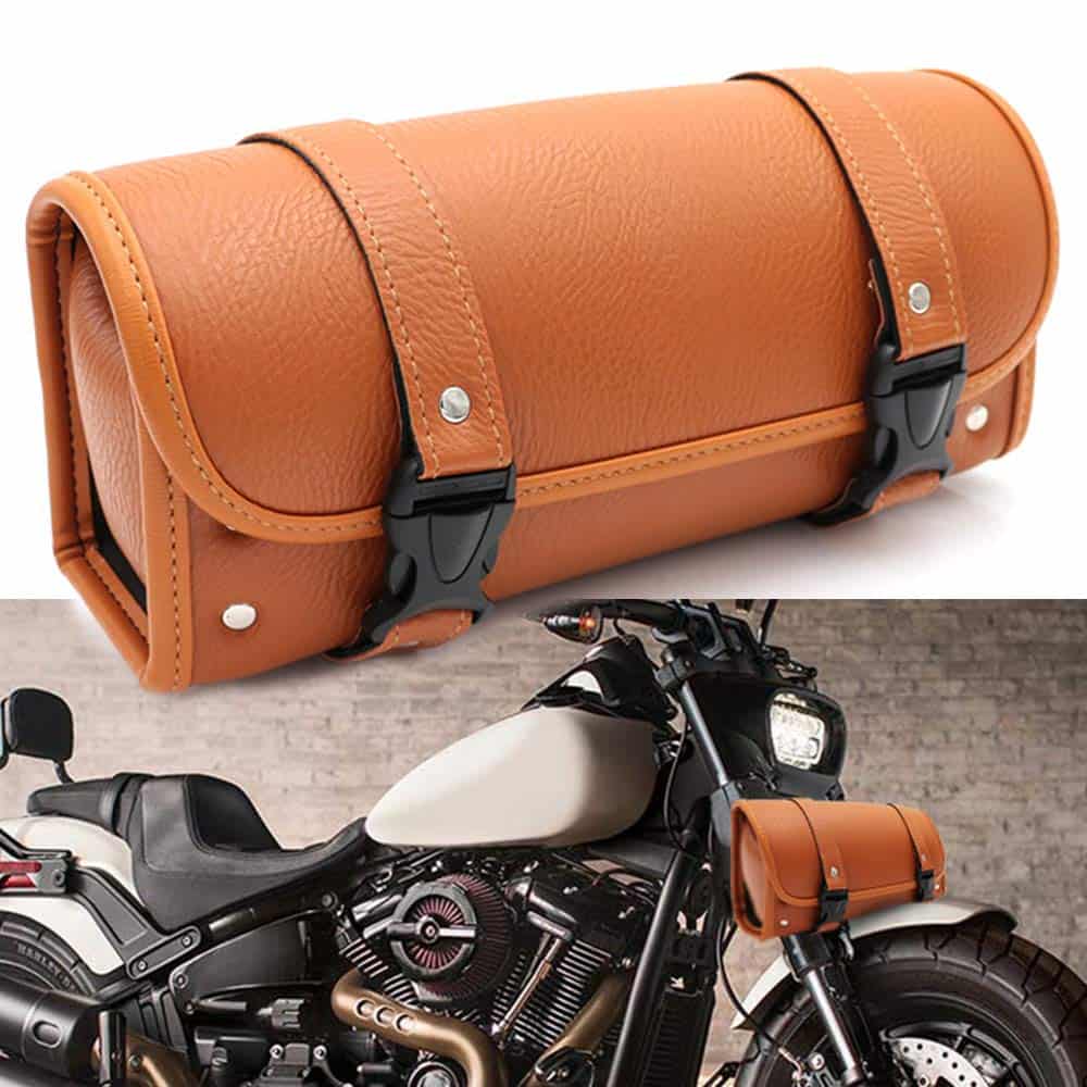 Bolso de Manillar para Motocicleta LILSIS, Cuero PU Marrón,