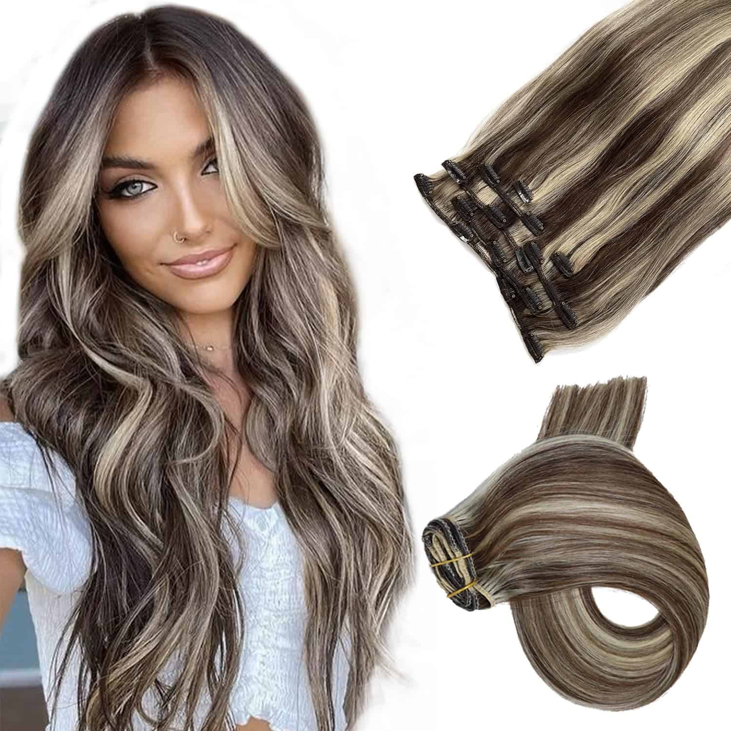 Extensiones de Cabello Clip en Cabello Humano, Marrón