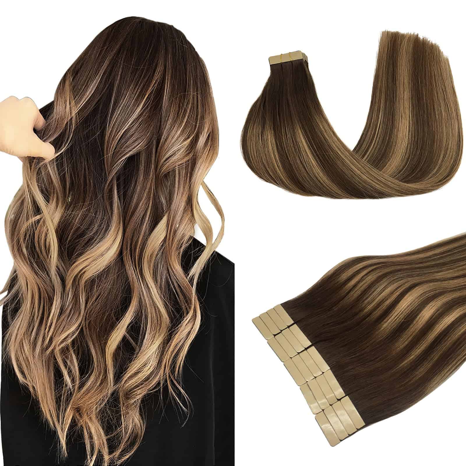 Extensiones de Cabello Humano Tape in Balayage Marrón