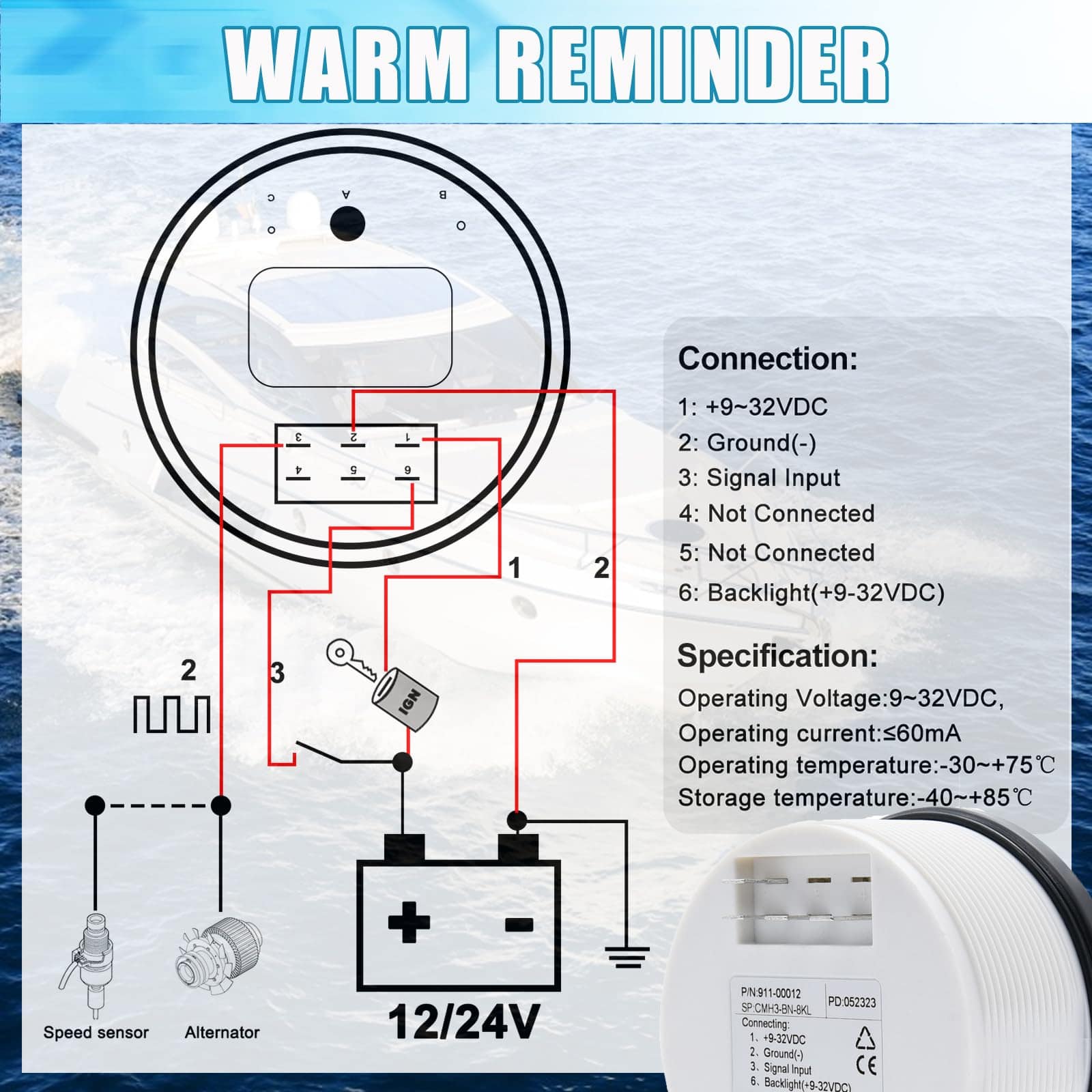 Medidor de tacómetro marino Geloo de 85 mm a prueba de agua - Imagen 4