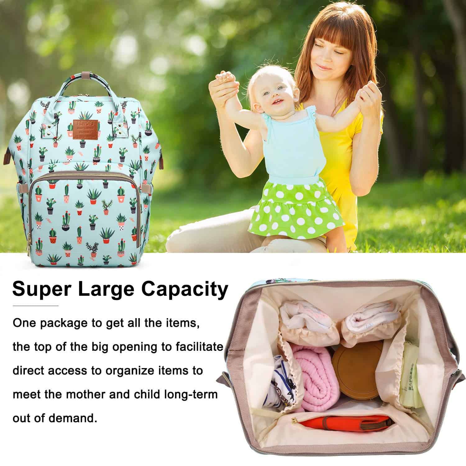 Mochila de pañales FEWOFJ con estampado de cactus, - Imagen 4