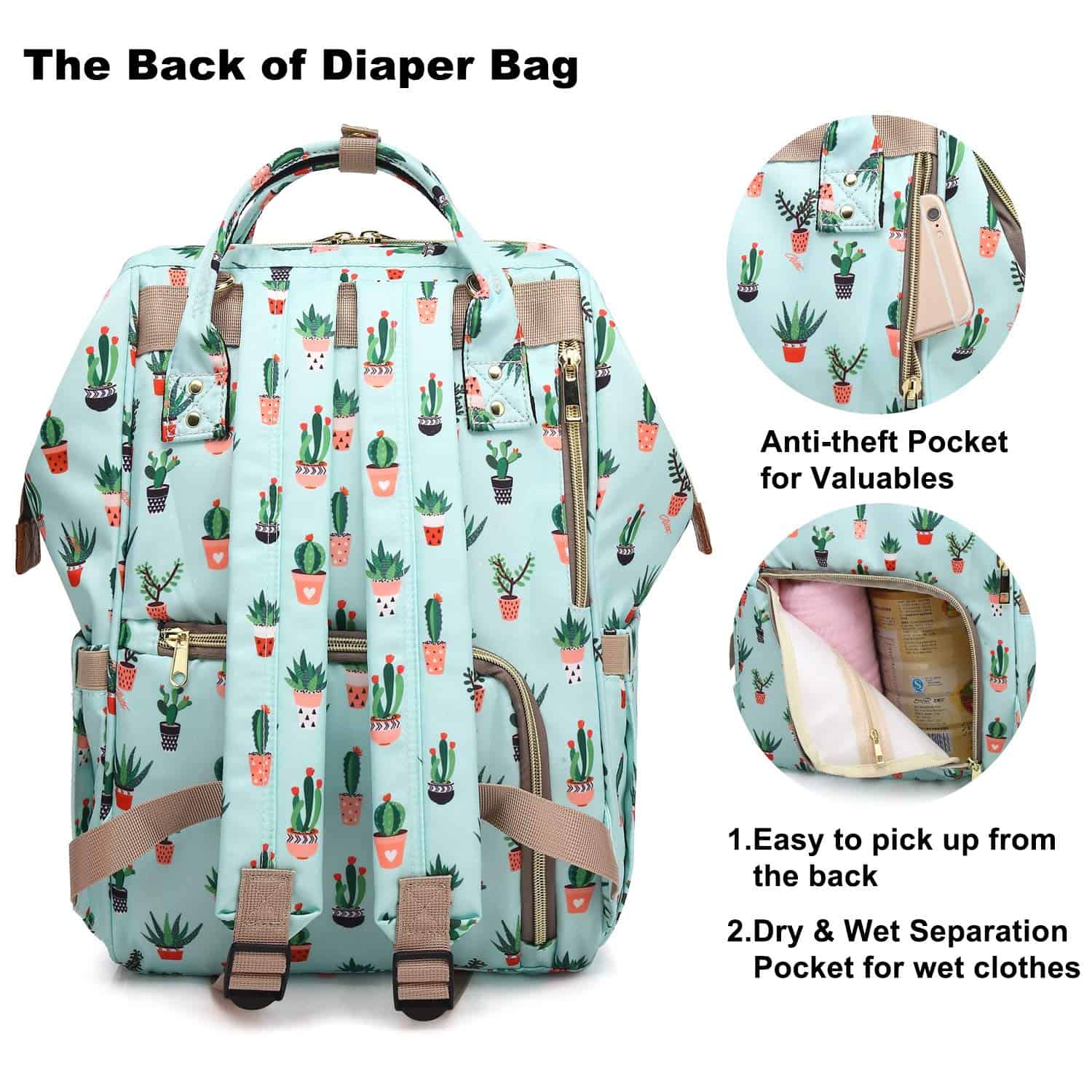 Mochila de pañales FEWOFJ con estampado de cactus, - Imagen 5