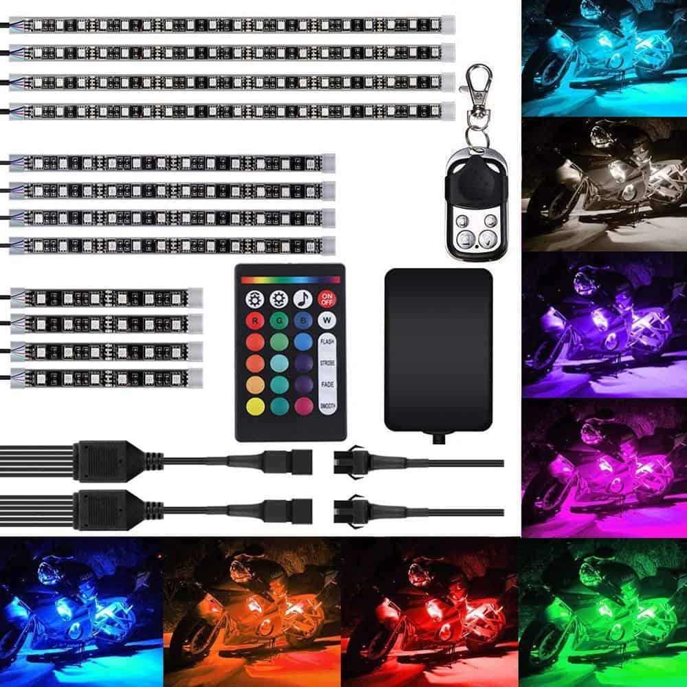 DSOW 12Pcs Motorcycle LED Light Kit RGB Motorcyle Strips