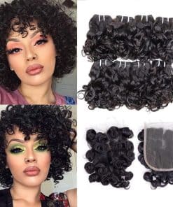 Paquetes de Pelo Rizado Peruano Corto Bob con Cierre 10A